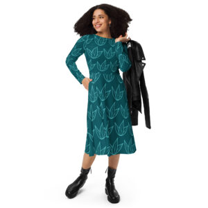 Langärmliges Midikleid mit Allover-Druck