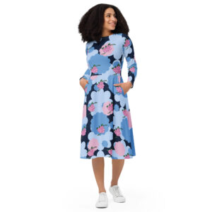 Langärmliges Midikleid mit Allover-Druck
