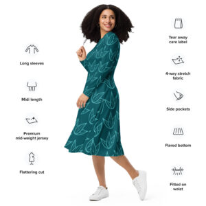 Langärmliges Midikleid mit Allover-Druck